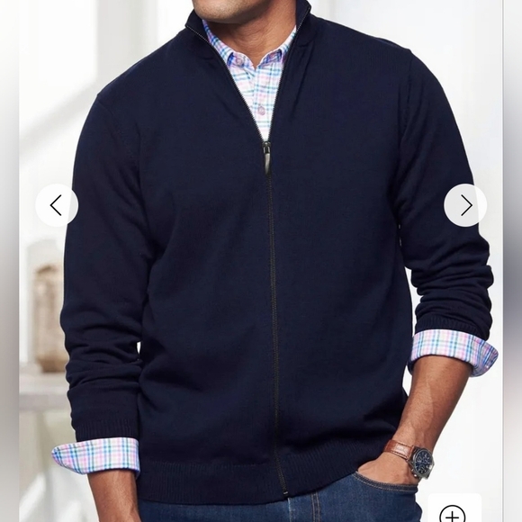 BURTON London Sweater M Full Zip Mock Neck Navy Blue Cardigan Men's - Picture 1 of 8